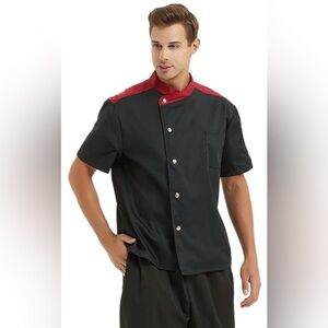 Men's Black & Red Short-Sleeve Chef Jacket